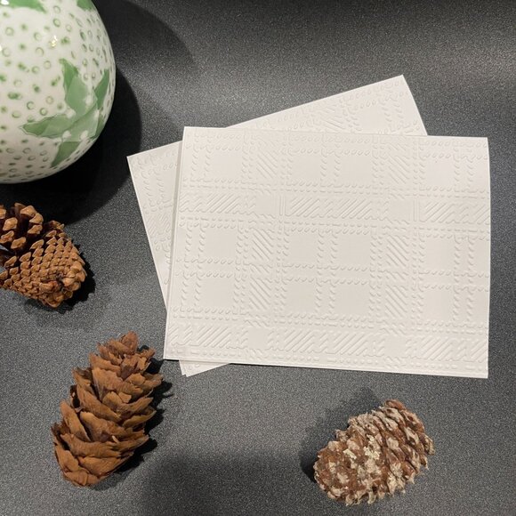 Plaid Embossed Holiday Cards, White Holiday Cards Set, Handmade Elegant Greeting - Picture 3 of 5